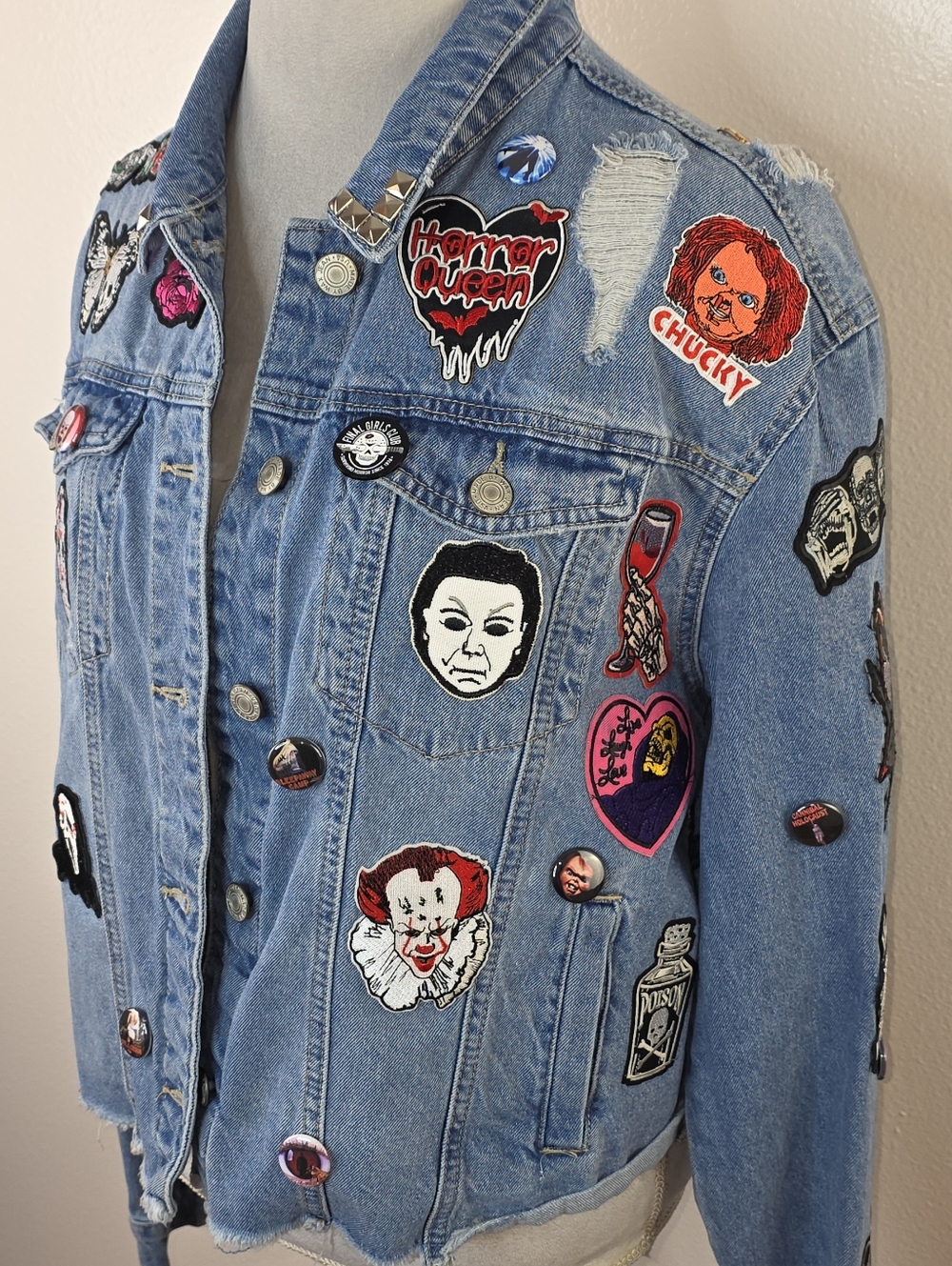 Boneyard Threadz Final Girl Denim Horror Battle Jacket Size 1X - Picture 4 of 12
